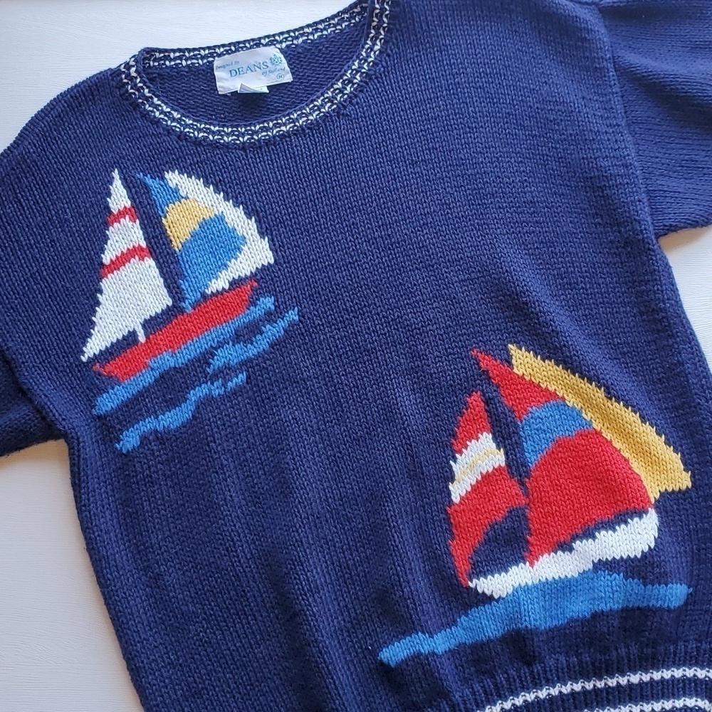 Dean's of Scotland Vintage Navy Sailboat Sweater M